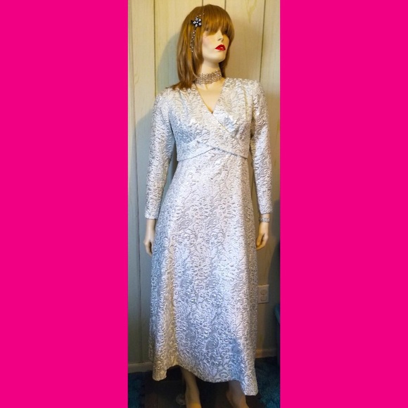 Vintage MOD 60s Ultra Glittery Glam Silver Metallic Lurex Maxi Party Dress - Picture 3 of 11